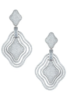 Silver plated white rhodium full pave diamond earrings