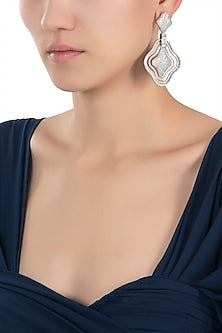 Silver plated white rhodium full pave diamond earrings