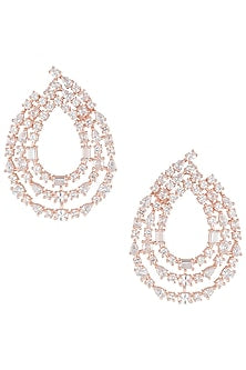Rose gold plated 3 line diamond earrings