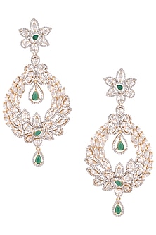 Gold plated diamond and emerald chandelier earrings