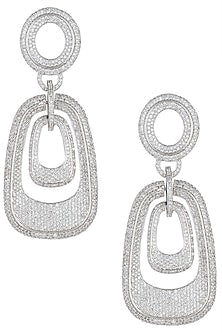 Silver plated white rhodium diamond link earrings