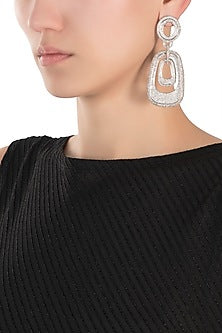 Silver plated white rhodium diamond link earrings