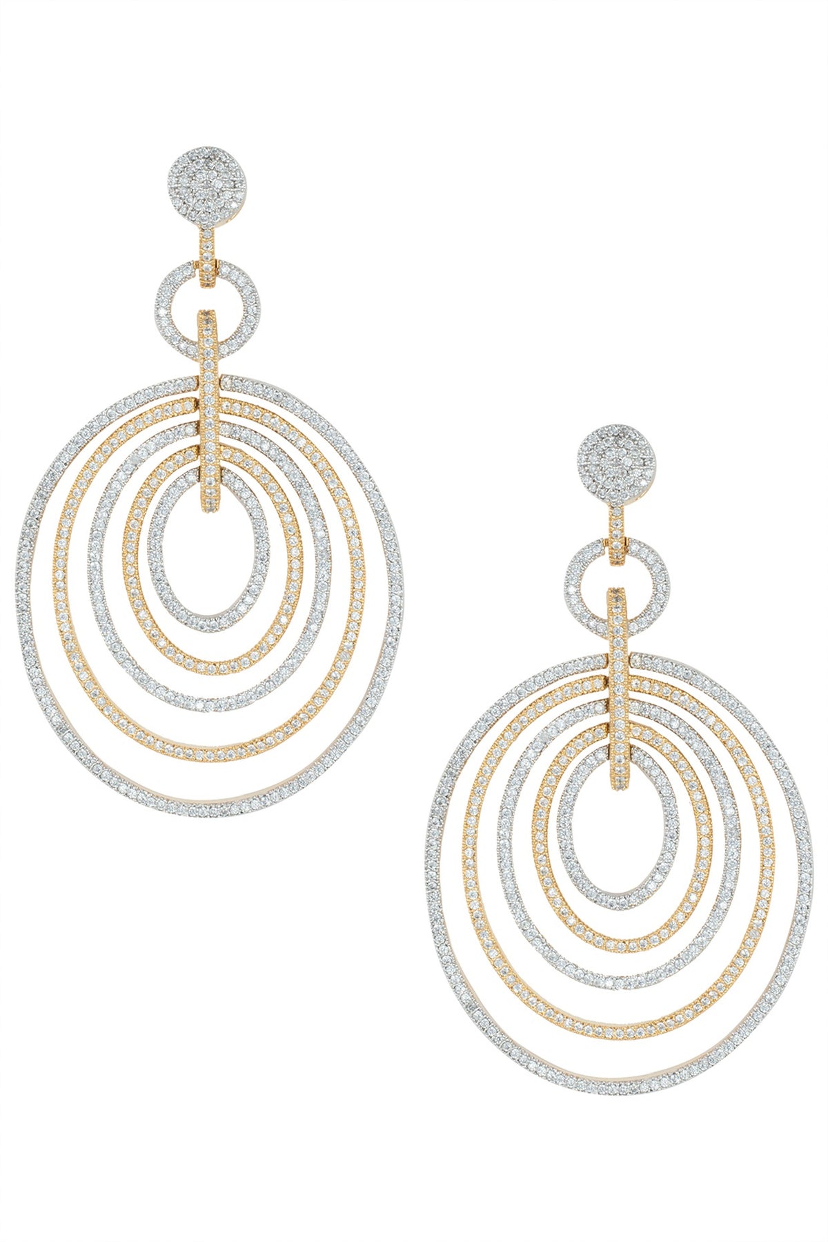 Gold and silver plated diamond multi circle earrings