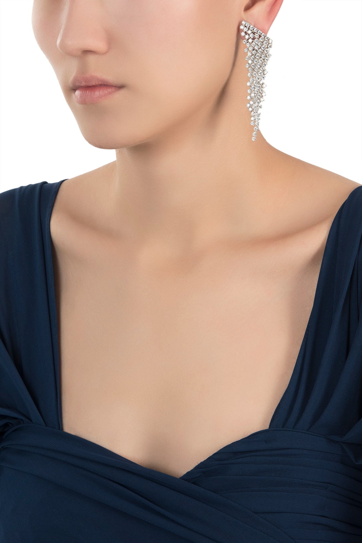 Silver plated waterfall faux diamond earrings