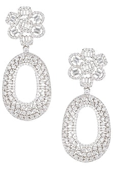 Silver plated white rhodium faux diamond long earring