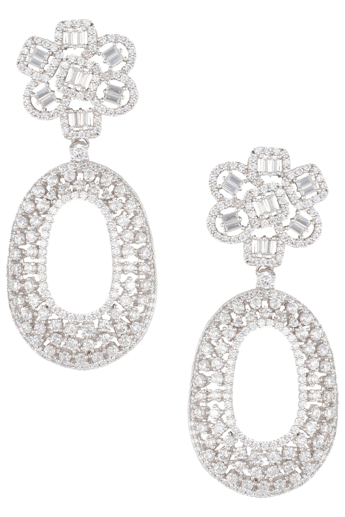 Silver plated white rhodium faux diamond long earring