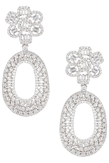 Silver plated white rhodium faux diamond long earring