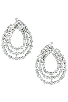 Silver plated 3 line faux solitaire diamond earrings