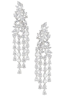 Silver plated multi line faux solitaire diamond earrings
