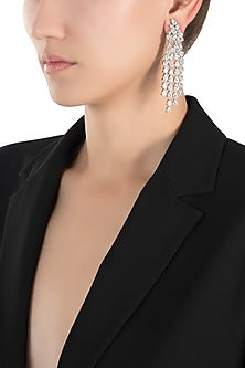 Silver plated multi line faux solitaire diamond earrings