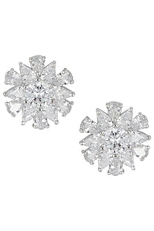 Silver plated small floral diamond stud earrings