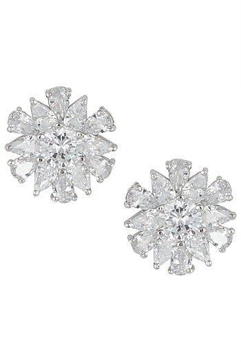 Silver plated small floral diamond stud earrings