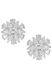 Silver plated small floral diamond stud earrings