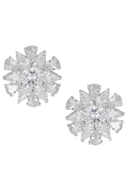 Silver plated small floral diamond stud earrings