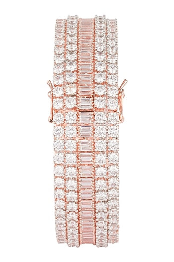 Rose gold plated round diamond baguette bangle