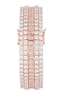 Rose gold plated round diamond baguette bangle