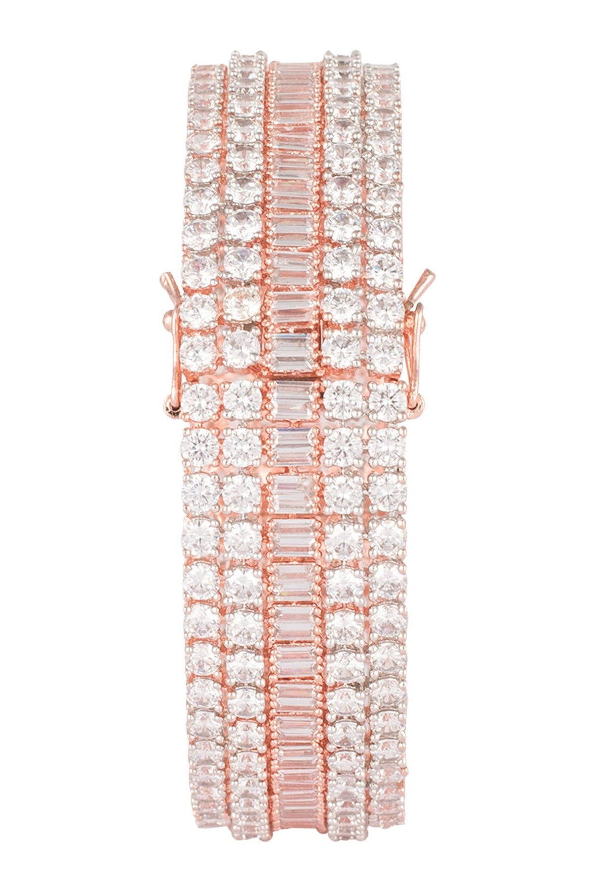 Rose gold plated round diamond baguette bangle