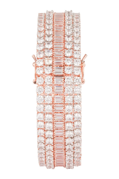 Rose gold plated round diamond baguette bangle