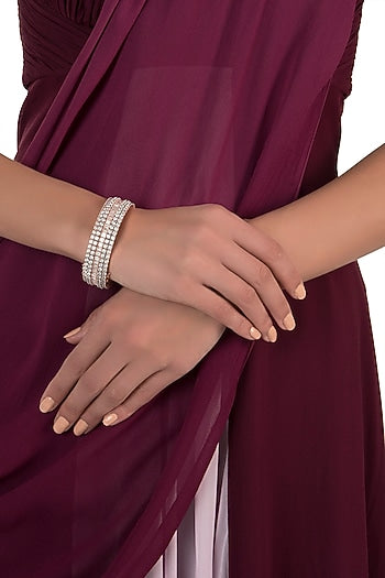 Rose gold plated round diamond baguette bangle