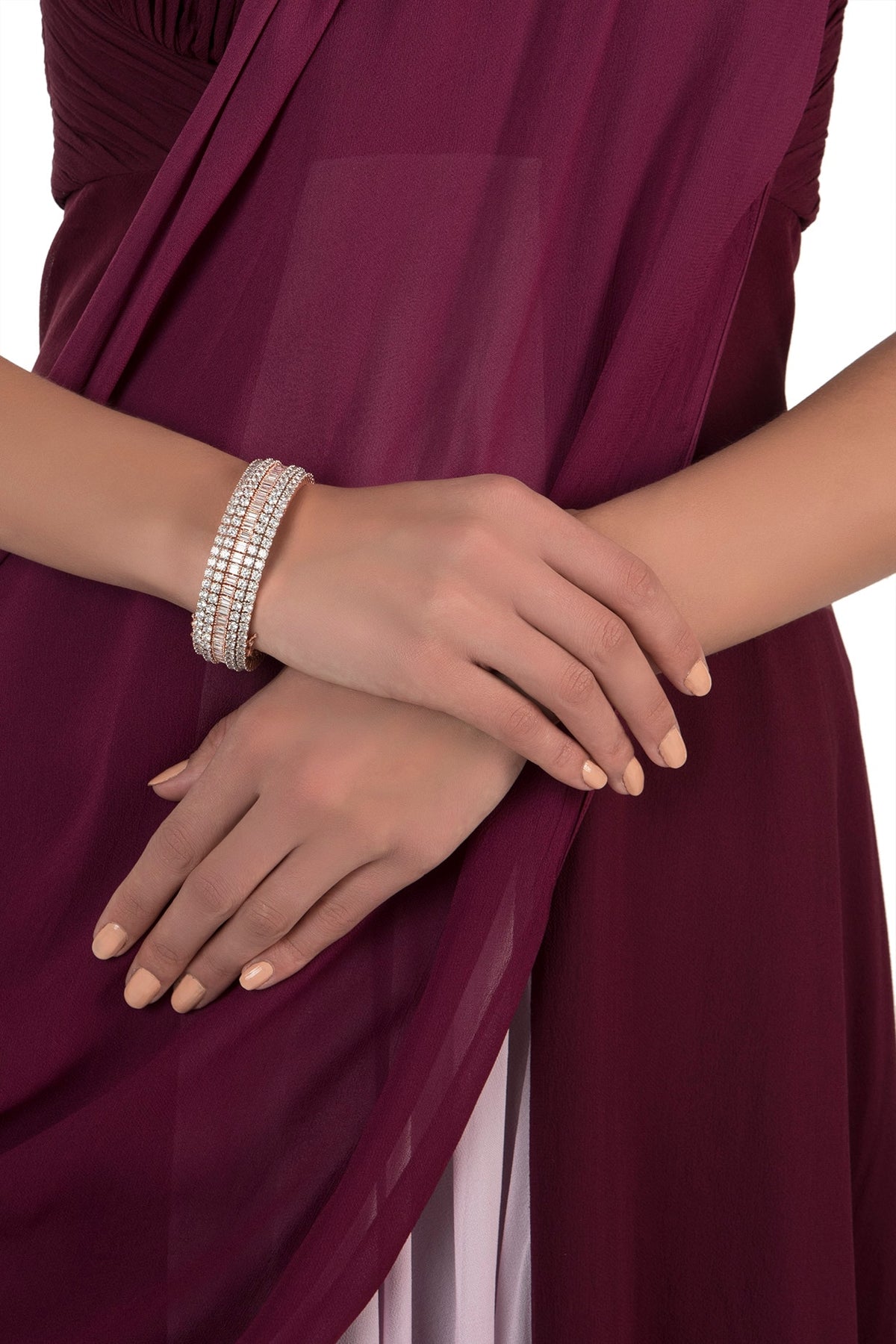 Rose gold plated round diamond baguette bangle