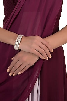 Rose gold plated round diamond baguette bangle