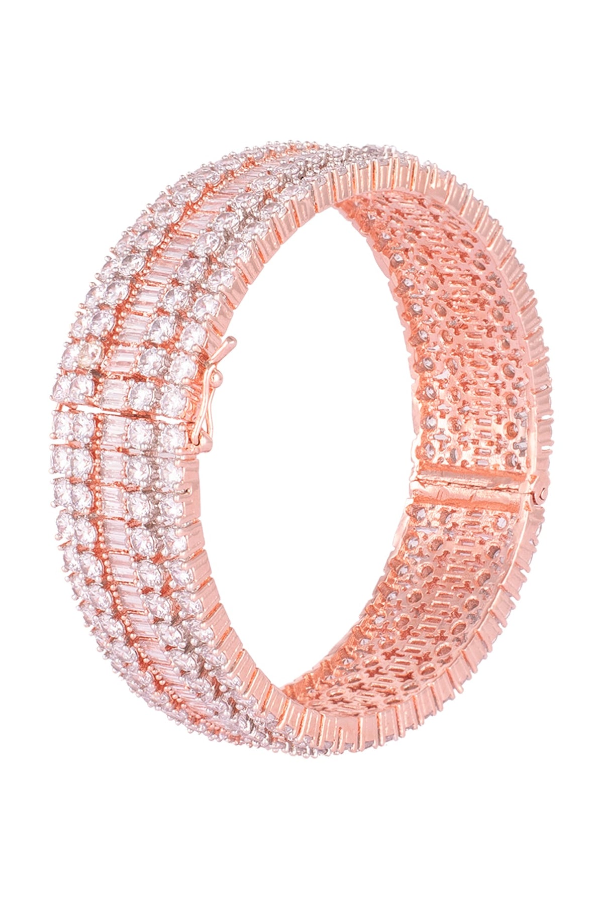Rose gold plated round diamond baguette bangle
