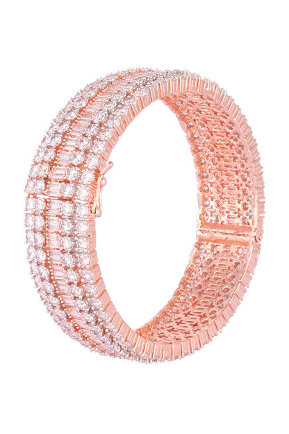 Rose gold plated round diamond baguette bangle