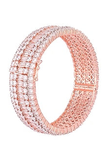 Rose gold plated round diamond baguette bangle