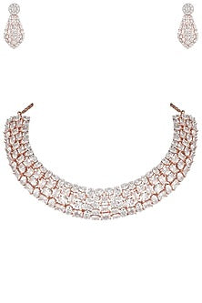 Rose gold plated multi shape diamond necklaces set