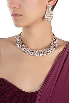 Rose gold plated multi shape diamond necklaces set