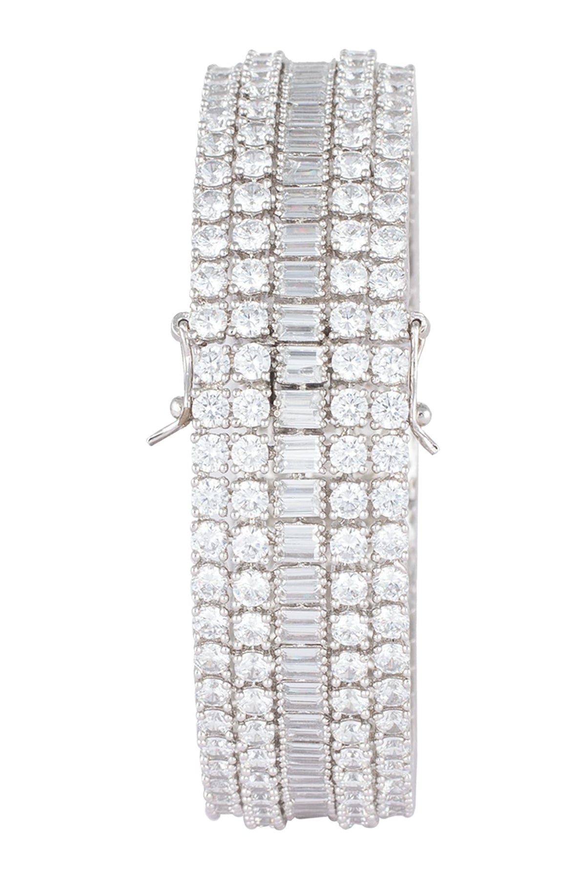 Silver plated faux round diamond baguette bangle