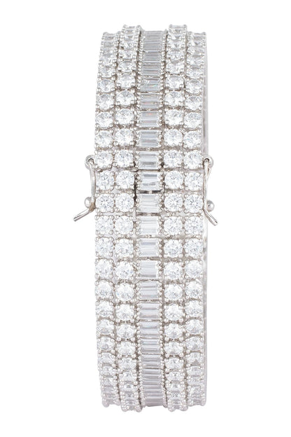 Silver plated faux round diamond baguette bangle