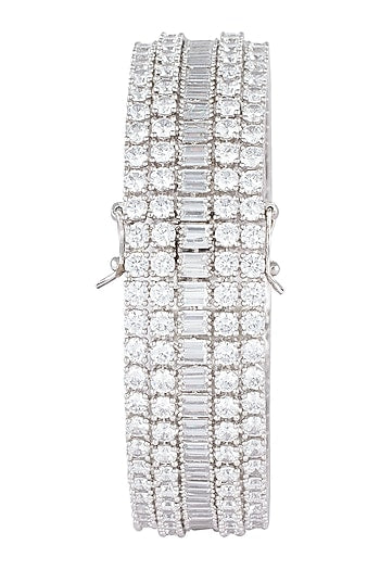 Silver plated faux round diamond baguette bangle