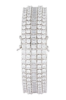 Silver plated faux round diamond baguette bangle