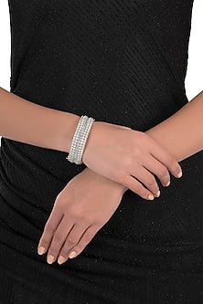 Silver plated faux round diamond baguette bangle