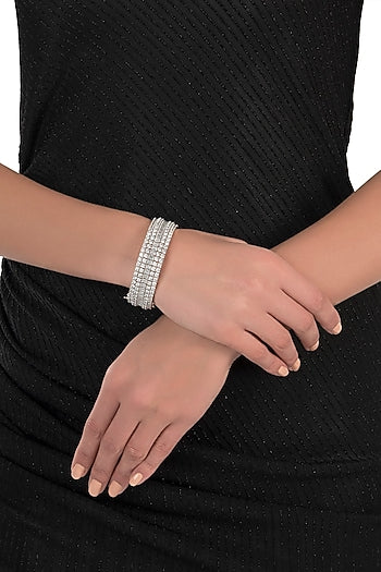Silver plated faux round diamond baguette bangle