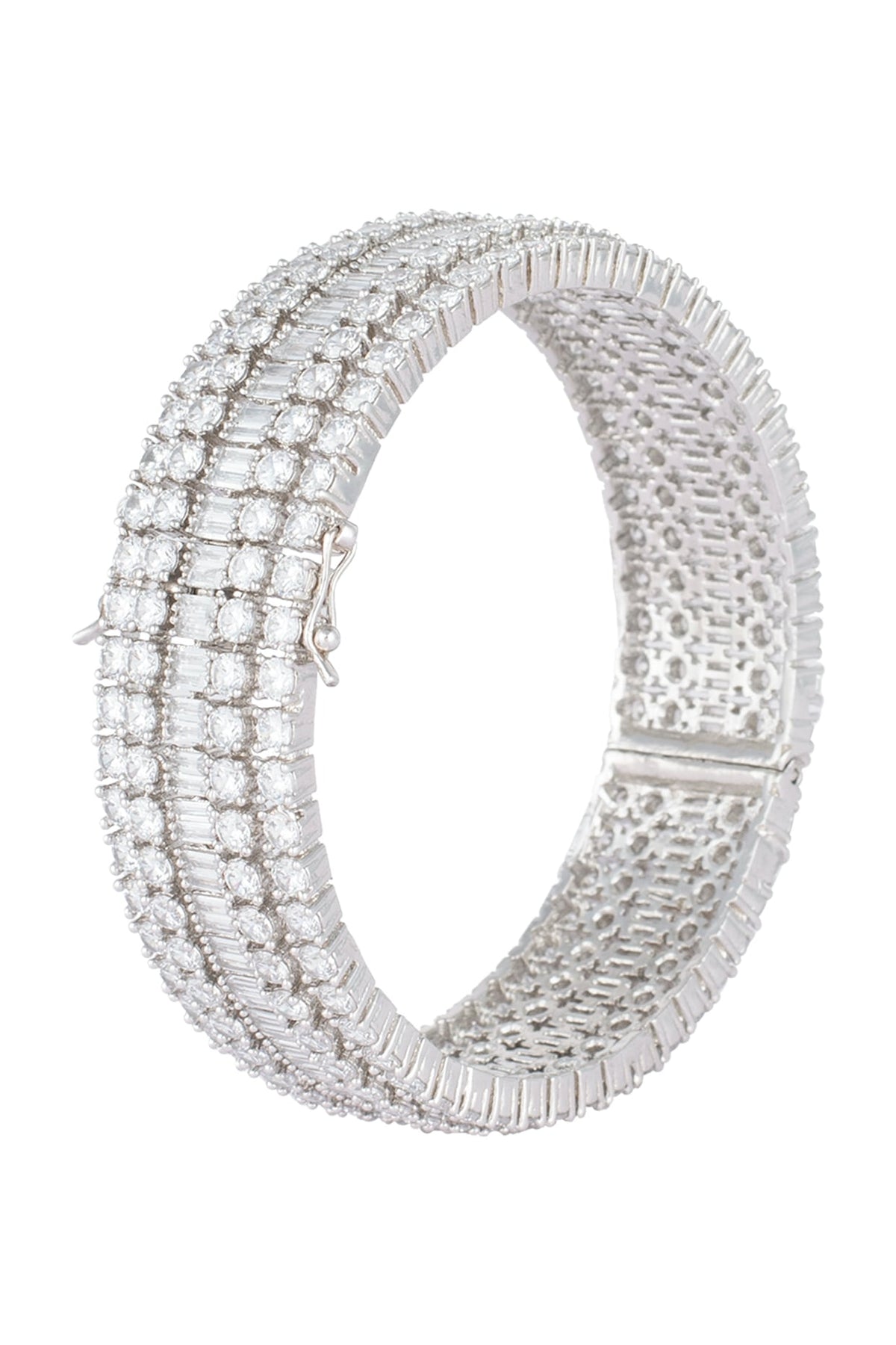 Silver plated faux round diamond baguette bangle