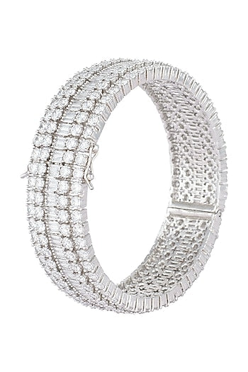 Silver plated faux round diamond baguette bangle