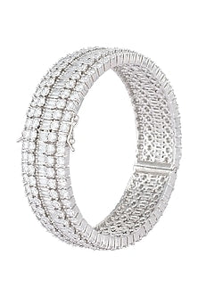Silver plated faux round diamond baguette bangle