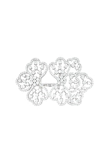 Silver plated oversized faux diamond floral ring