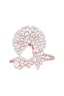 Rose gold plated double finger diamond ring