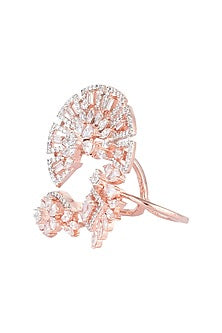 Rose gold plated double finger diamond ring