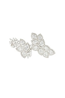 Silver plated two finger floral diamond ring