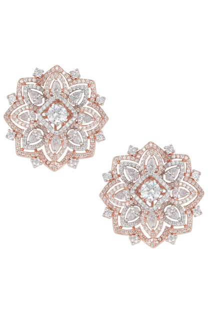 Rose gold plated oversized floral stud earrings