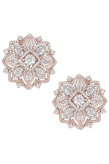 Rose gold plated oversized floral stud earrings
