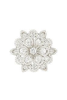 White rhodium plated floral diamond ring