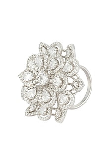 White rhodium plated floral diamond ring