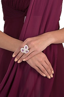 Rose gold plated diamond and ruby ring