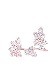 Rose gold plated floral double finger diamond ring