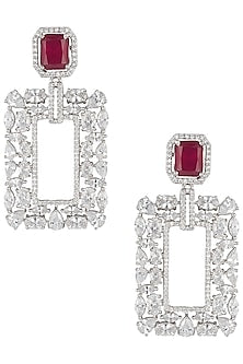 Silver plated diamond and ruby earrings